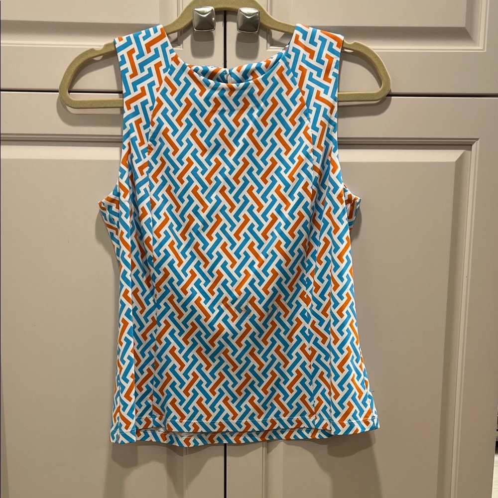 J.McLaughlin Sleeveless Geometric Print Tank Top - Blue & Orange 🍊 M